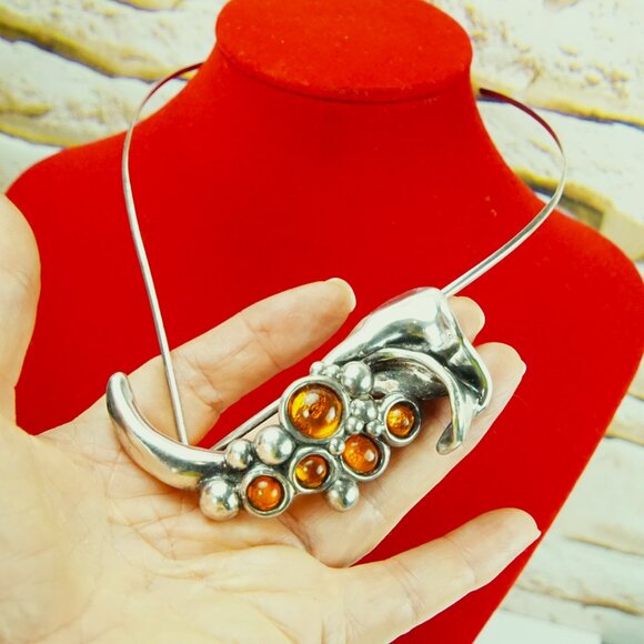 Rare Israel Amber & 925 Silver Calla Lily Combo: Pendant Necklace or Brooch - Picture 5 of 15